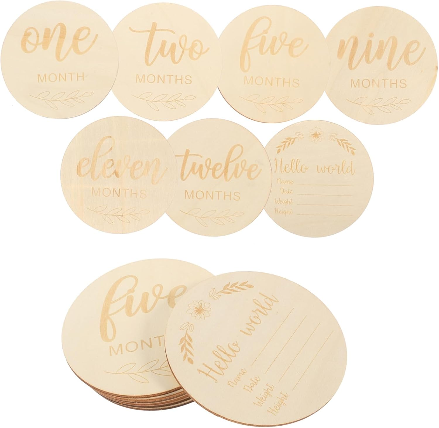 Jojofuny 14Pcs Wooden Monthly Milestone Discs Newborn Shower Unique Milestone Cards Photo Prop Decor Wooden Circles image number 6