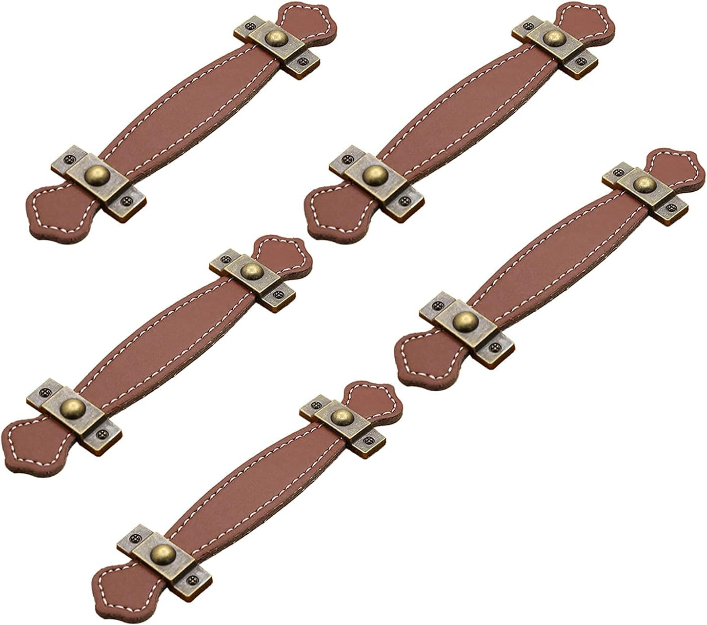 Mgoodoo 5 Pack Leather Drawer Pulls, Handmade Leather Dresser Pull Kid Friendly Drawer Knobs Soft Canbinet Handle for Wardrobe Door Furniture Replacement 6Inch