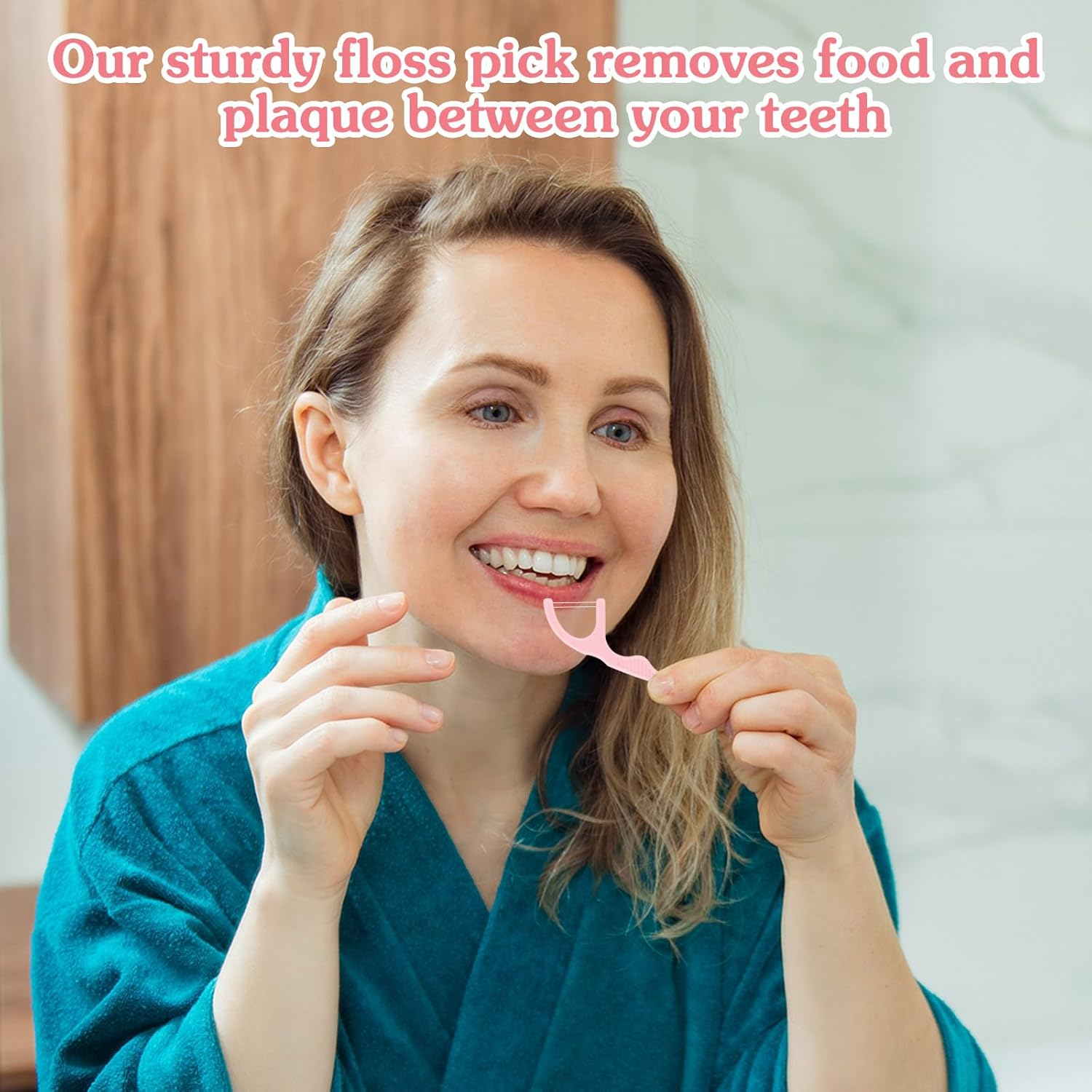 Baderke 100 Count Dual Line Floss Picks Dental Floss Sticks Bulk Non Breakable Toothpicks Double String Tooth Picks Flossers for Adults Teeth Cleaning Family Travel(Pink) - Black image number 6