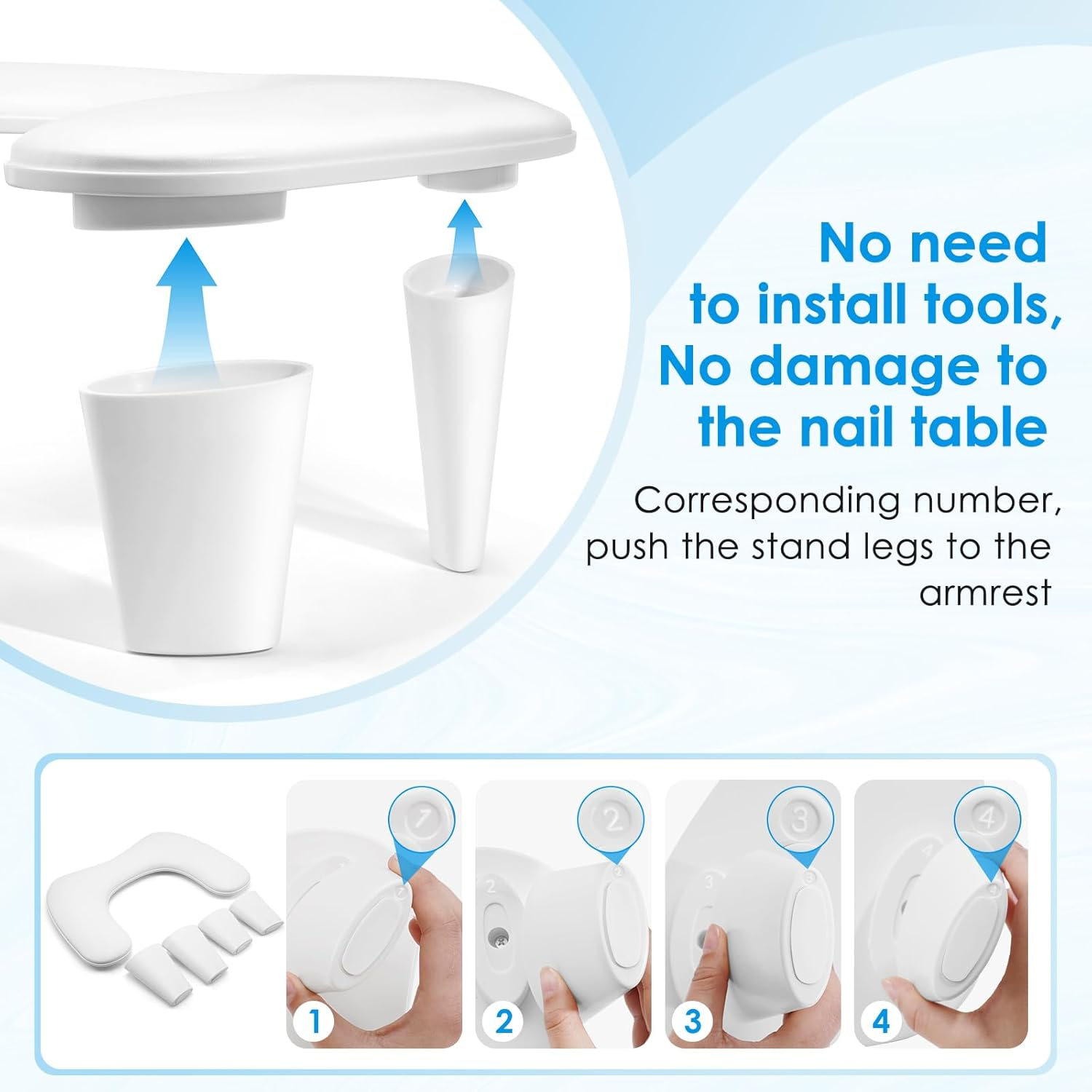 LIONVISON Arm Rest for Nails Tech U Shaped - Comfortable Manicure Nail Hand Rest Pillow Cushion, Nail Armrest Stand for Acrylic Nail Art Tech, Quick Installation, White - Grey image number 4