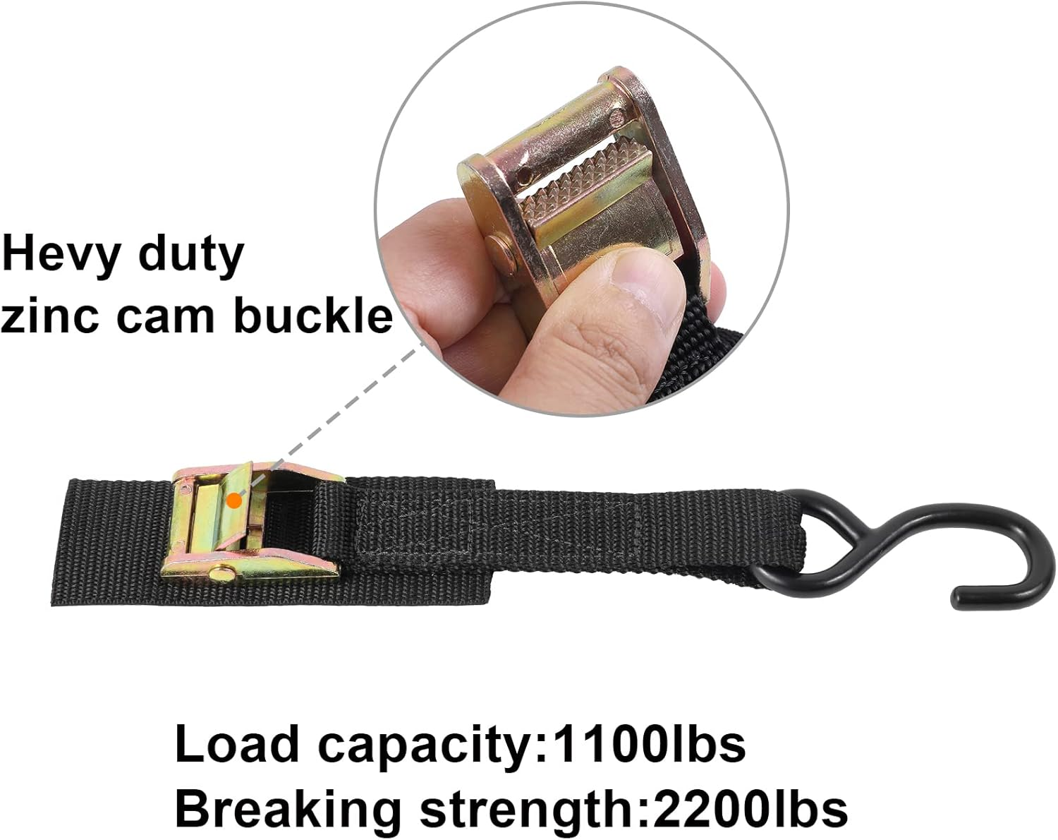 Ayaport Cam Buckle Tie down Straps 6 Feet 2200Lbs Break Strength Securing Straps with S Hooks for Motorcycle, Kayak, Car, Truck, Boat, Dirt Bike, Pack of 4 (6Ft) image number 5