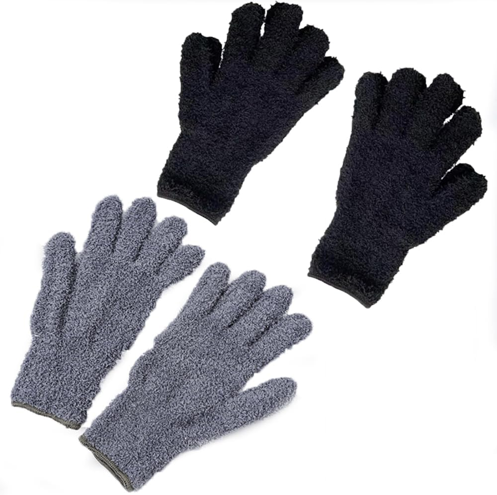 2 Pairs Microfiber Dusting and Cleaning Gloves for Indoor Plants, Blinds, Furniture, House，Cars，Glass