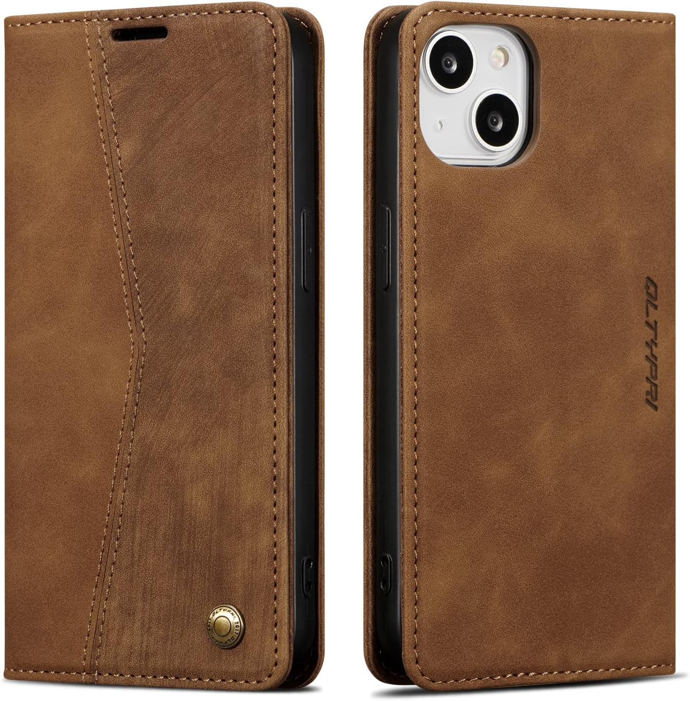 QLTYPRI Wallet Case for Iphone 14 6.1 Inch, Vintage Folio PU Leather Case with Card Slots Magnetic Closure Kickstand Flip Crashproof Phone Cover for Iphone 14 -Brown image number 3