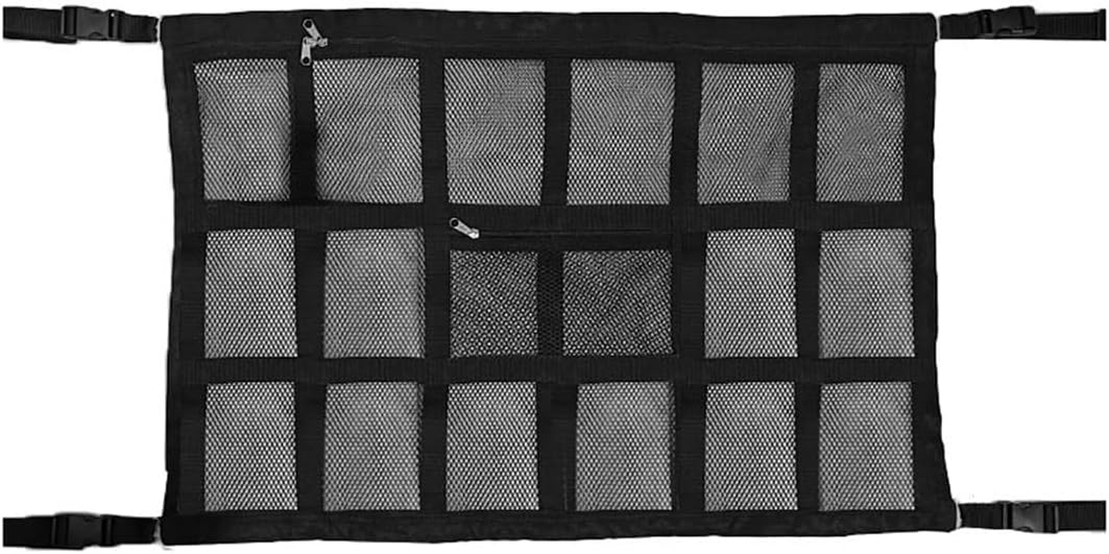 AIMALL Universal Car Ceiling Storage Net, Polyester Roof Cargo Mesh Bag, 35.4 X 25.6 Inches, Black, Ideal for Campervans and Car Organization image number 6