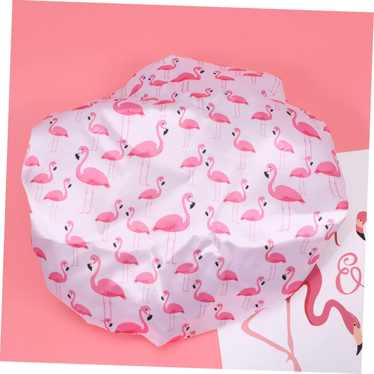 HONITANO Waterproof Shower Caps for Women 2Pcs Double Layer Peva Satin Bathing Hair Protective Hats Red Flamingo Print Adult Bath Caps for Daily Bathroom Use image number 3