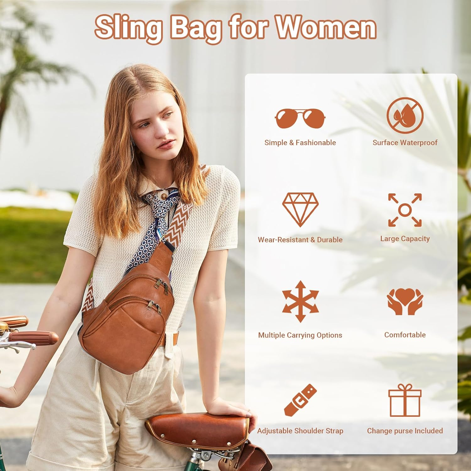 LIWEGHT Small Sling Bag for Women PU Leather Crossbody Bag Fanny Packs Purse Chest Bag Shoulder Travel Belt Bag Fashion Waist Packs(Brown) image number 1