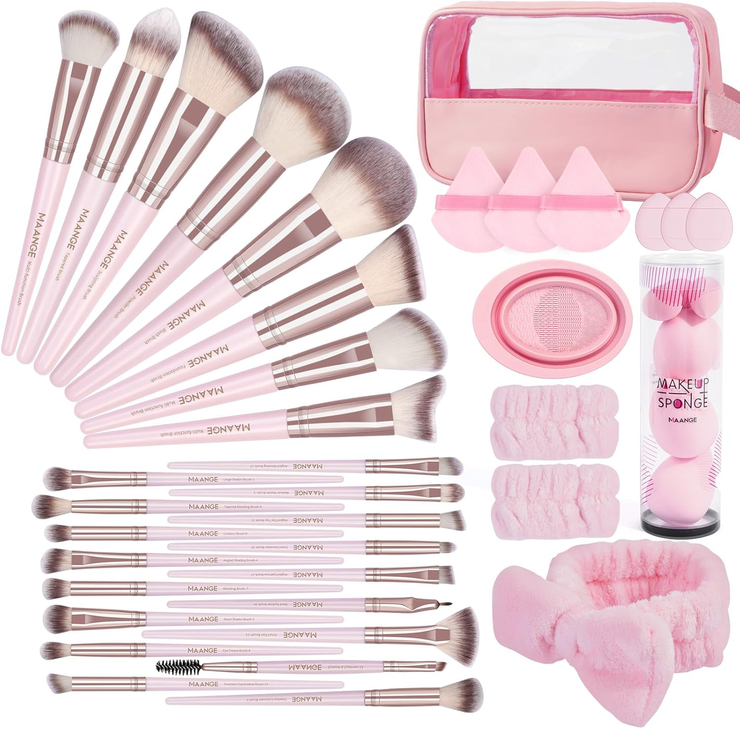 MAANGE Makeup Brush Set 42 Pcs Makeup Tool Set Premium Synthetic Foundation Powder Concealers Eye Shadows Blush Makeup Brushes (Pink, 42 Piece Set)