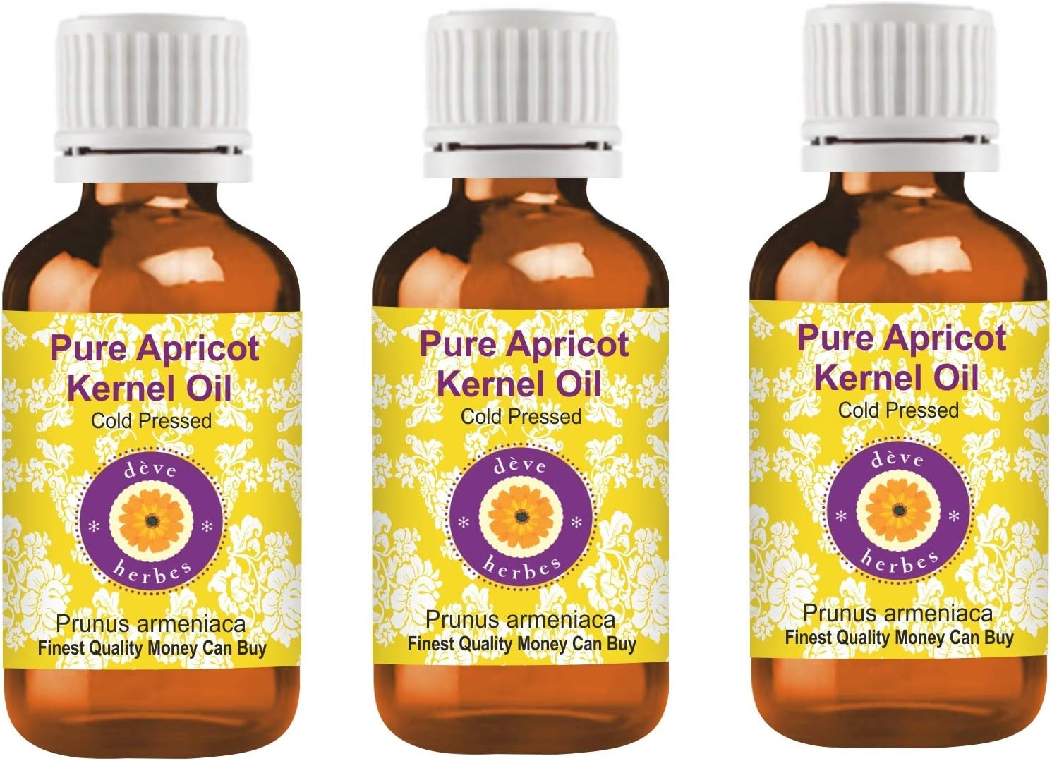 Deve Herbes Pure Apricot Kernel Oil (Prunus Armeniaca) Natural Therapeutic Grade Cold Pressed (Pack of Three) 100Ml X 3 (10 Oz) image number 1