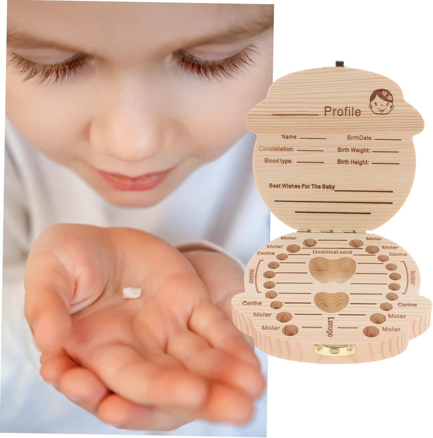 Ciieeo First Tooth Keepsake Box Colorful Cartoon Wooden Organizer for Boy Girl Sturdy Tooth Storage for for Milestones image number 3