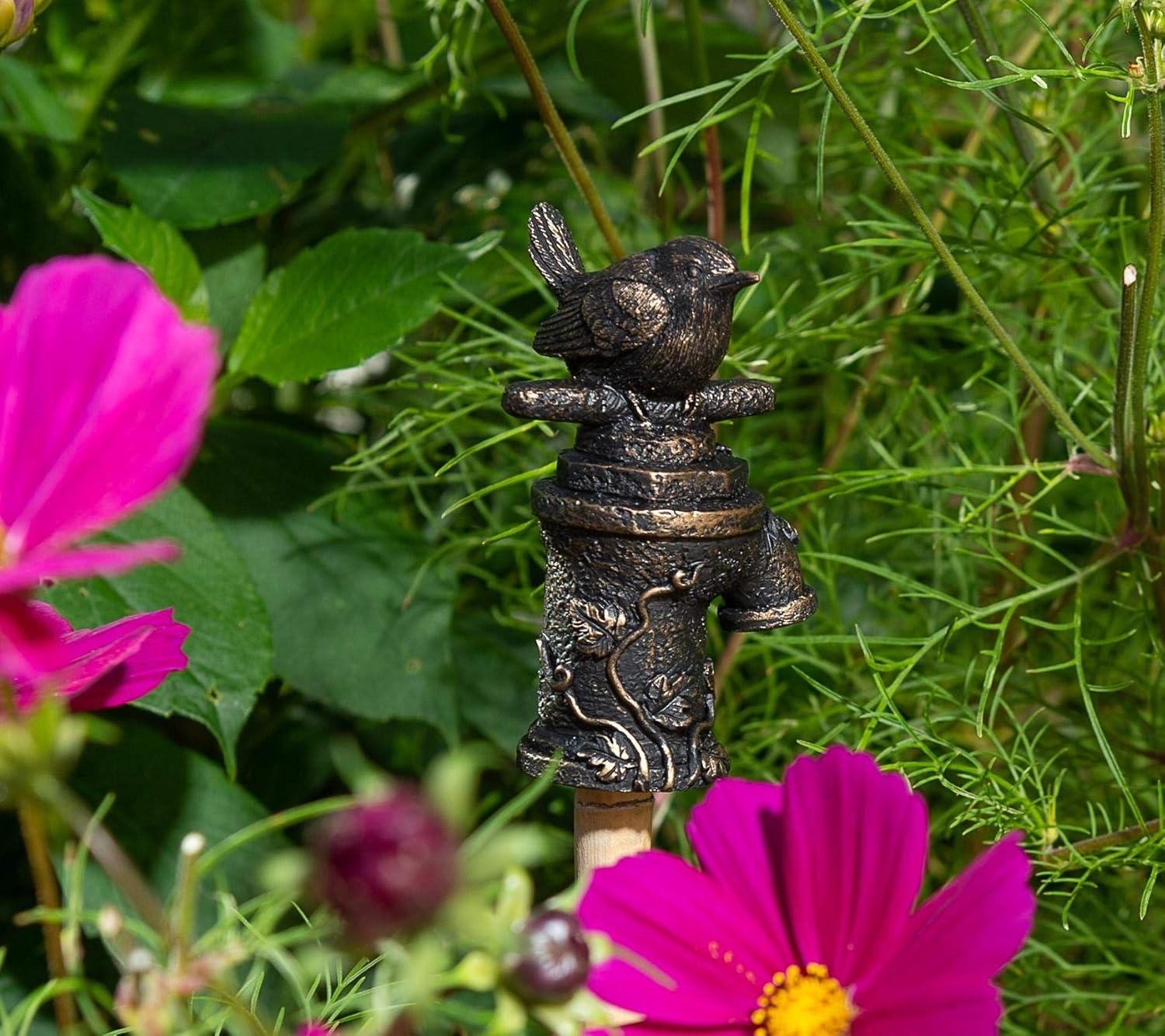 Jardinopia Garden Decor Antique Bronze Wren on Tap Stake Topper image number 6