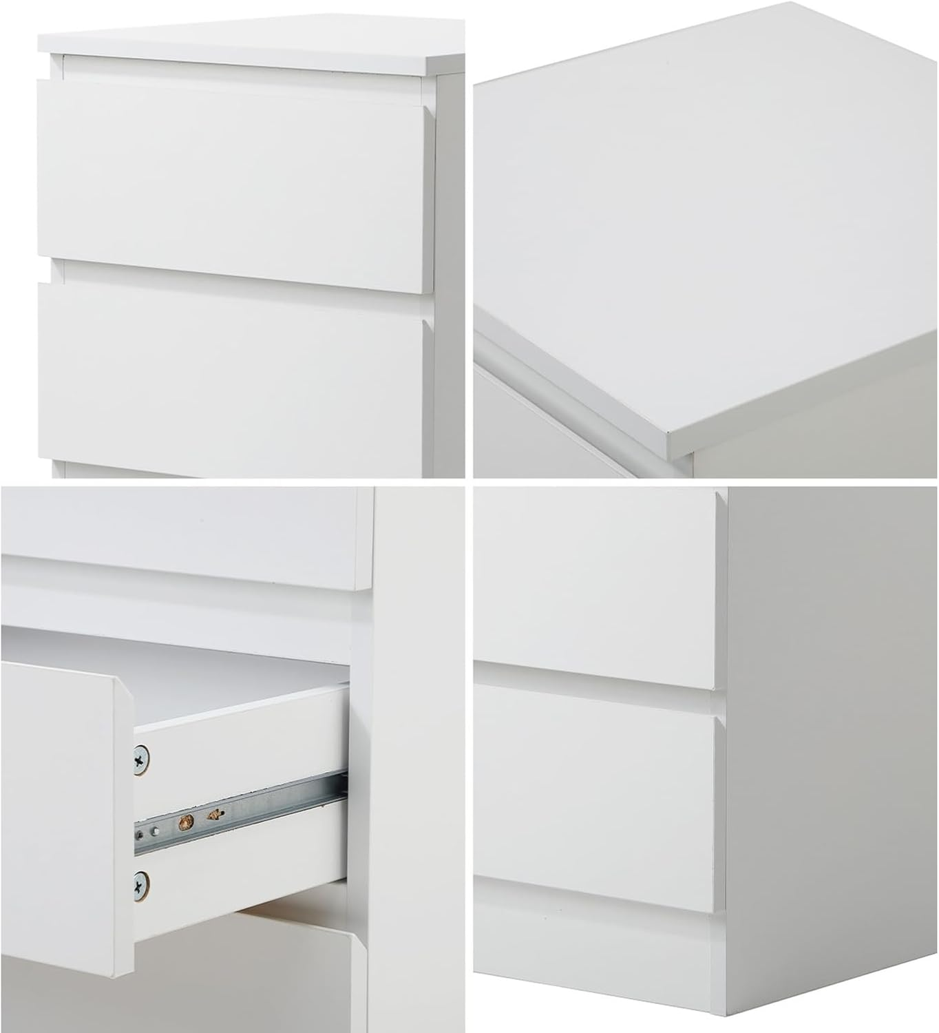 Oikiture White Bedside Table with 3 Drawers Bed Side Table image number 5