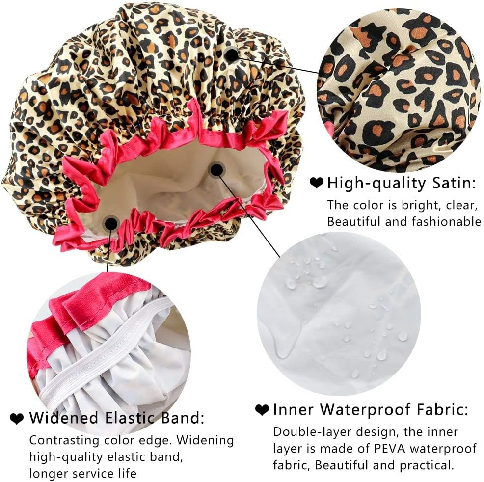 TCOTBE 4 Pieces Shower Cap for Women, Elastic and Reusable, Environmental Protection Hair Bath Caps, Double Waterproof Layers Bathing Hat -For Long, Short and Curly Hairs image number 1