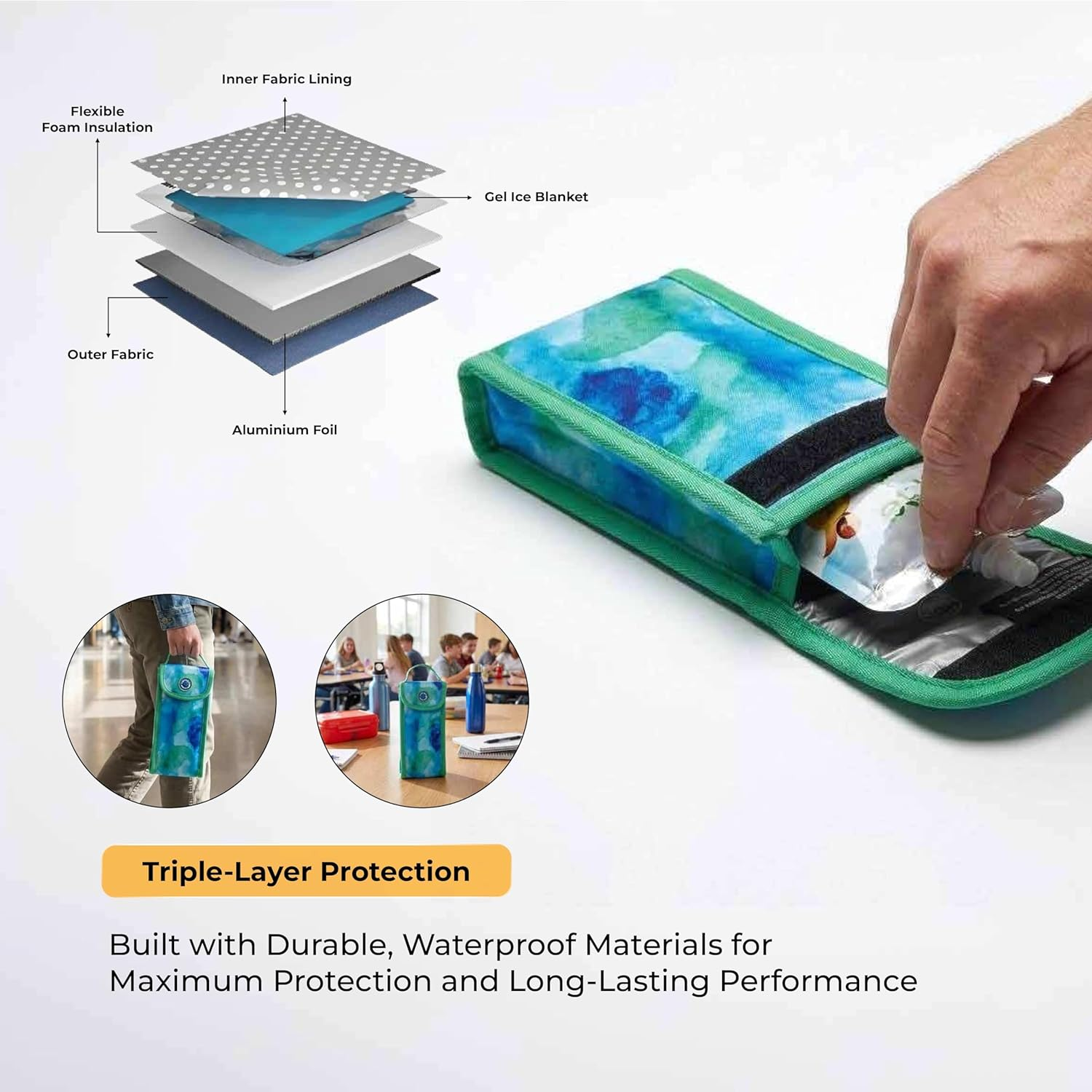 COOLPOD Freezable Kids Yogurt Squeeze Pouch Cooler &ndash; 9.5X4X20 Cm Mini Insulated Pouch Keeps Snacks Fresh up to 8 Hours - Reusable&ndash; Ideal for School, Travel & Picnics (Sage) - Dinosaur image number 4