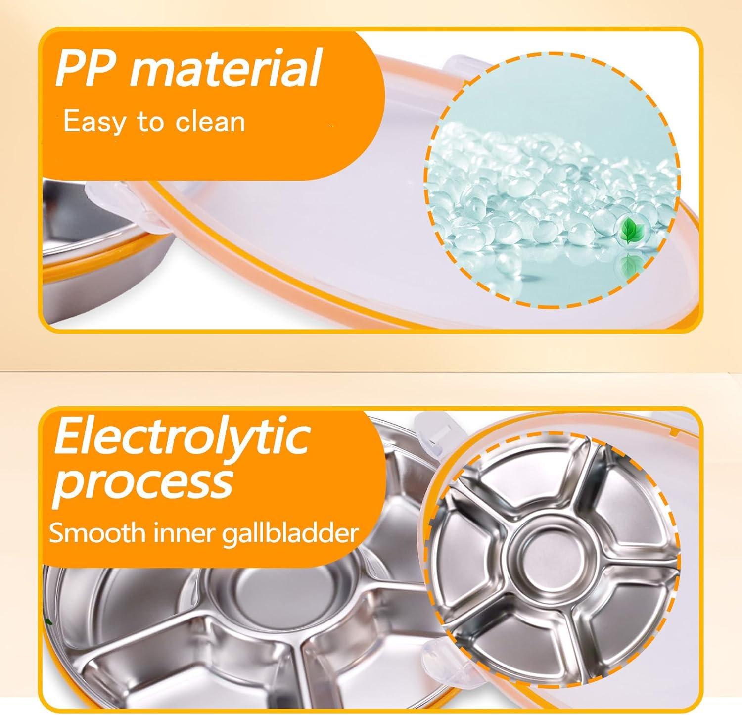 ASTIMESA Divided Serving Tray with Lid 6 Compartments, 10.4 Inch round Veggie Tray, Reusable Stainless Steel Snack Box Container Fruit Platter Tray for Parties Fridge Food Storage Picnic (1 Pcs) image number 5