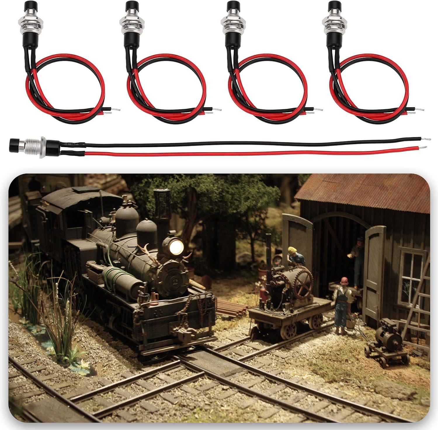 Emagtech 10PCS SPST Mini Push Button Pre-Wired 12V DC 5A Line Length 14Cm Button Thread Diameter 1/4 Inch for Light Switches Car Horns image number 1