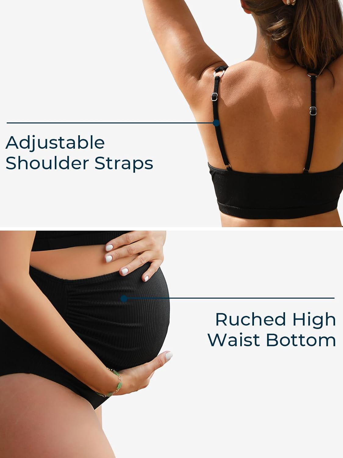 Summer Mae Maternity Ribbed High Waist Swimsuit Crop Top Bikini Bathing Suit High Cut Two Piece Pregnancy Swimwear image number 6