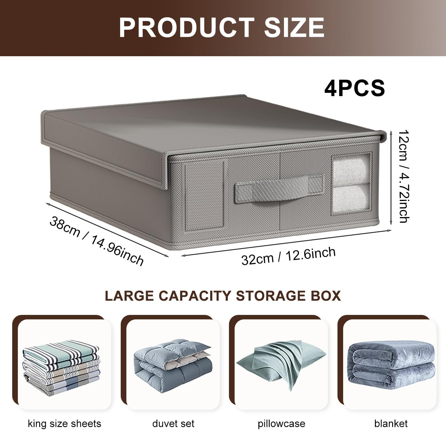 LAMCAN 4 Pack Bedding Storage, Linen Cupboard Storage & Organisation, Foldable. Sheet Organizer for Linen Closet, Suitable for Duvet Cover Sets, Clothes, Blankets image number 6