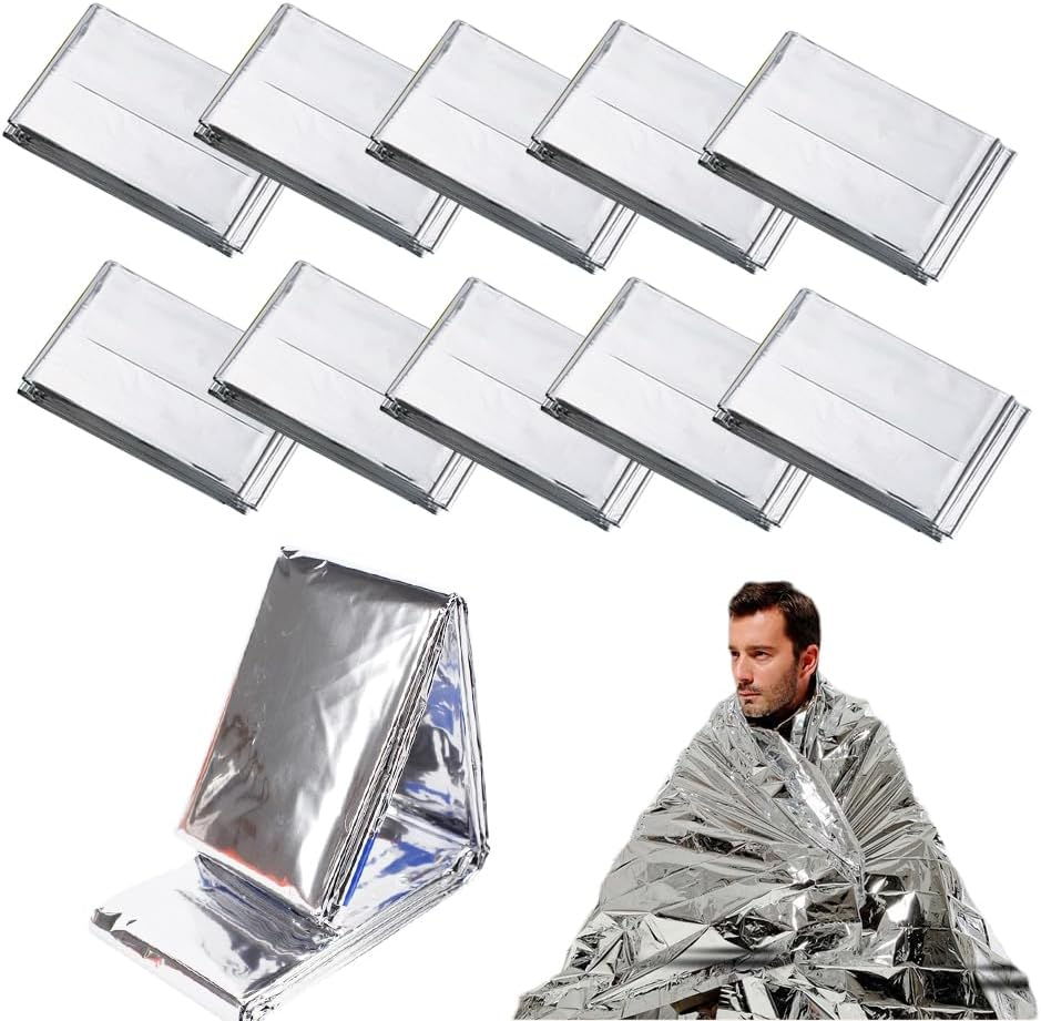 10Pcs Emergency Thermal Blankets, Survival Blankets Reflective First Aid, Blanket for Camping Hiking Outdoor Warm Insulated Heat Insulation and Waterproof,210X160Cm image number 5