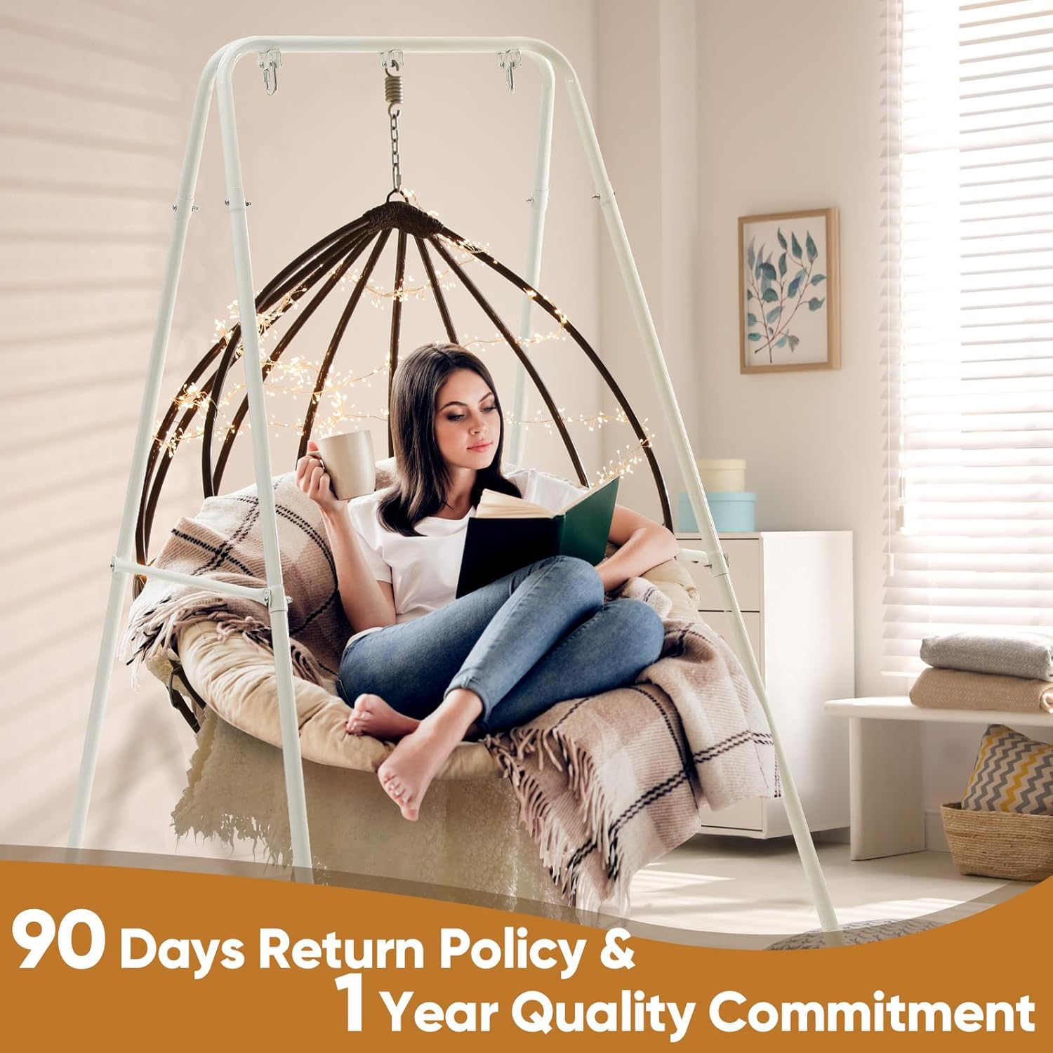 Foldable Hammock Stand, Portable Hammock Chair Stand, 300 Lbs Capacity, Heavy Duty Folding Hammock Frame for Indoor or Outdoor, Easy to Assemble & Store (Hammock Chair Not Included) - White