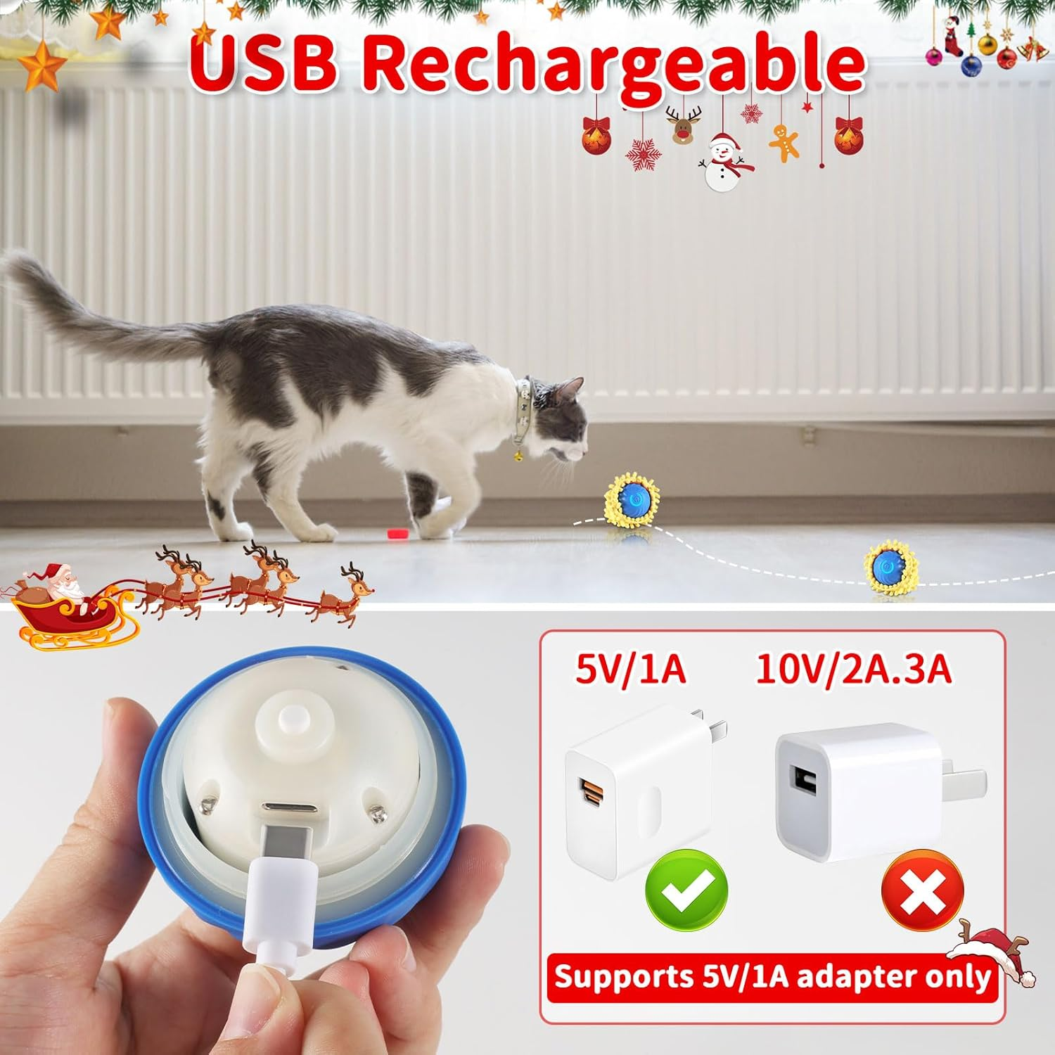 Interactive Cat Toys for Indoor Cats, Electric Rolling Cat Ball in Pouch, Simulation Hunting Toys for Cats, Hunting Hood with Cat Ball, Rechargeable Hide and Seek Cat Toy image number 4