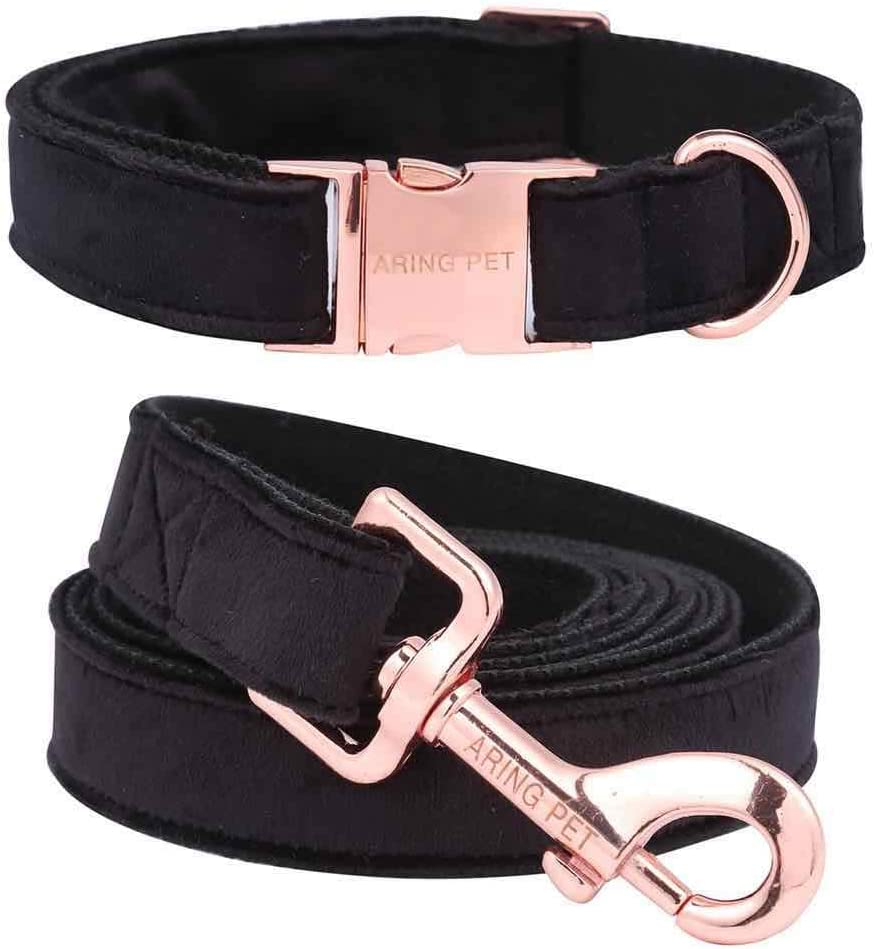ARING PET Dog Collar Leash, Velvet Dog Collar Leash Set, Soft & Comfy, Adjustable Collars Dogs Cats