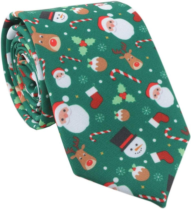 Christmas Tie Xmas Accessories Printed Tie Santa Claus Christmas Tree Elk Snowman Tie Decorative Dress,Tie Width 3.15In