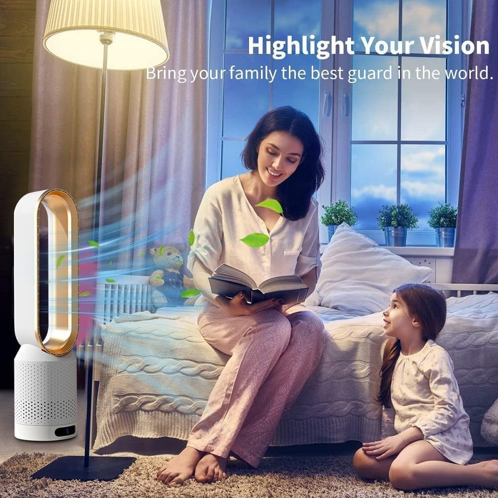 Bladeless Tower Fan,90&deg; Oscillating Bladeless Fan with Remote, 8 Speeds, 70&deg; Oscillation,Large LED Display with Auto Off, Easy to Clean, Portable Quiet Cooling Fan for Bedroom, Home, Office (Gold) image number 6