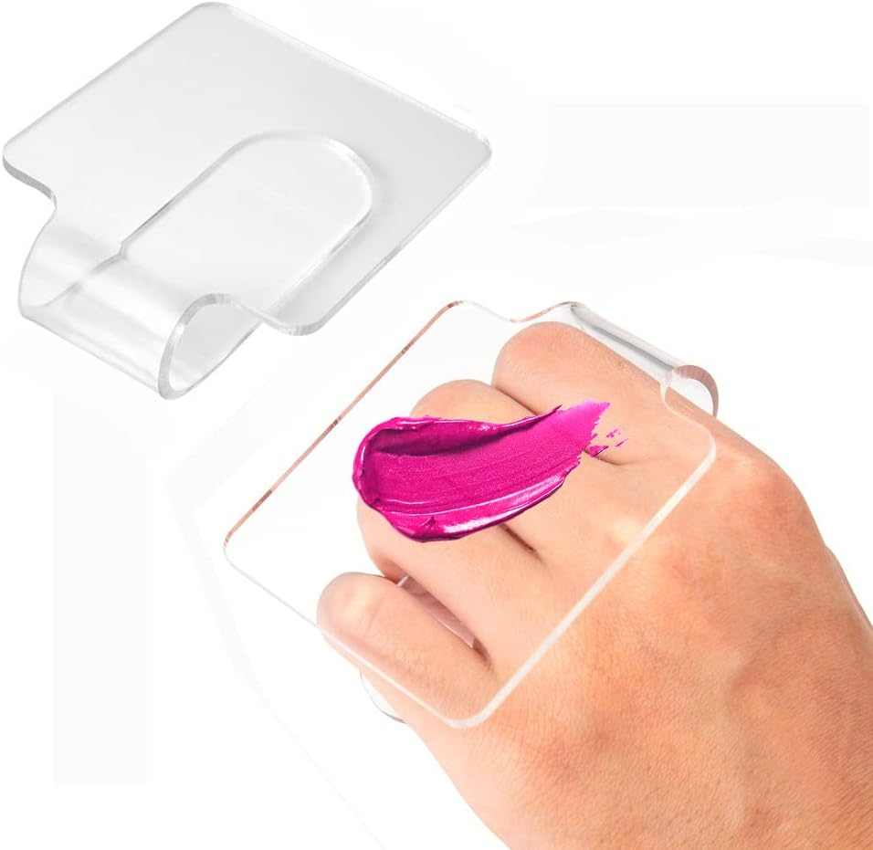 Aaphnue 2Pcs Makeup Hand-Held Palette Professional Clear Acrylic Mixing Tray Palette for Foundation Eyeshadow Powders Cosmetics Nail Art Manicure image number 4