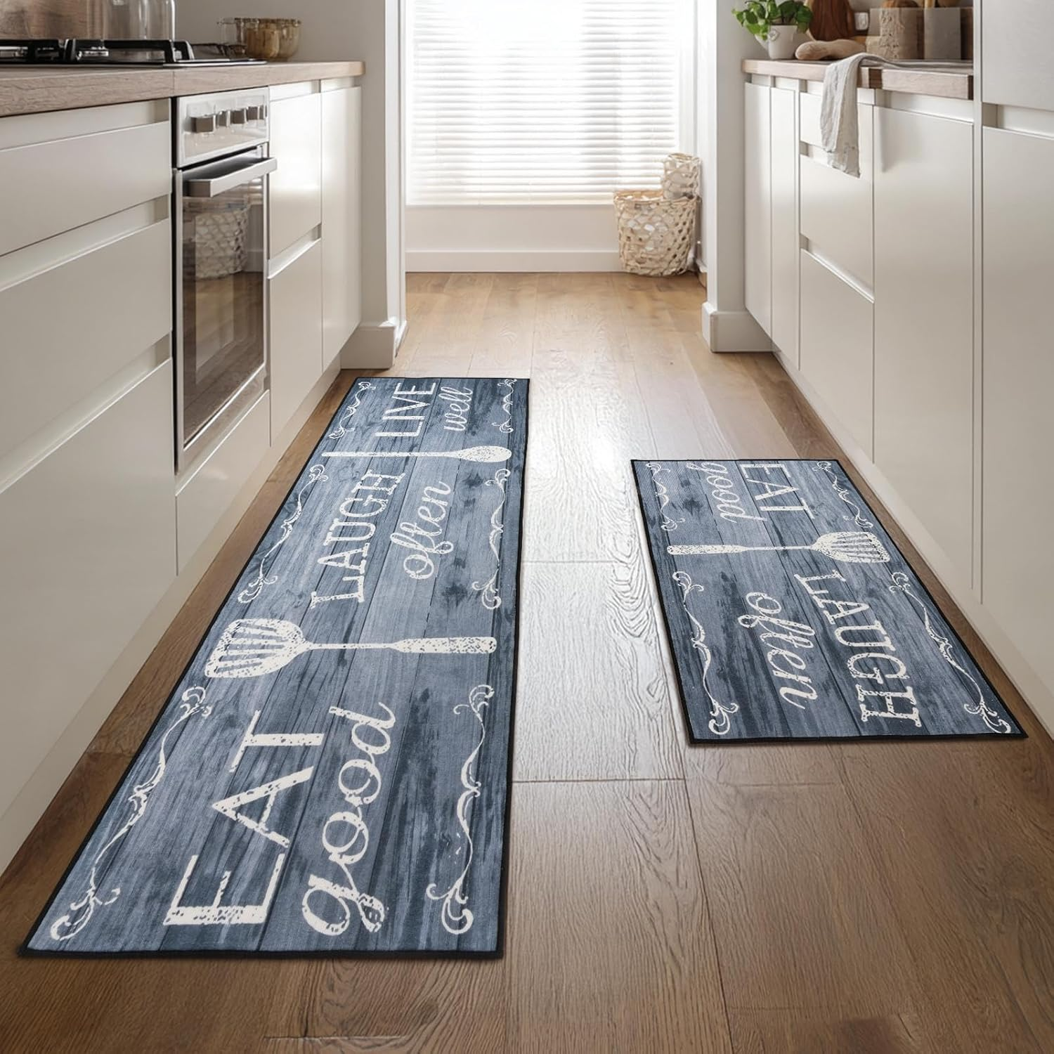 KANGA ROOM Kitchen Rugs, 2 Piece Washable Mats for Laundry & Hallway