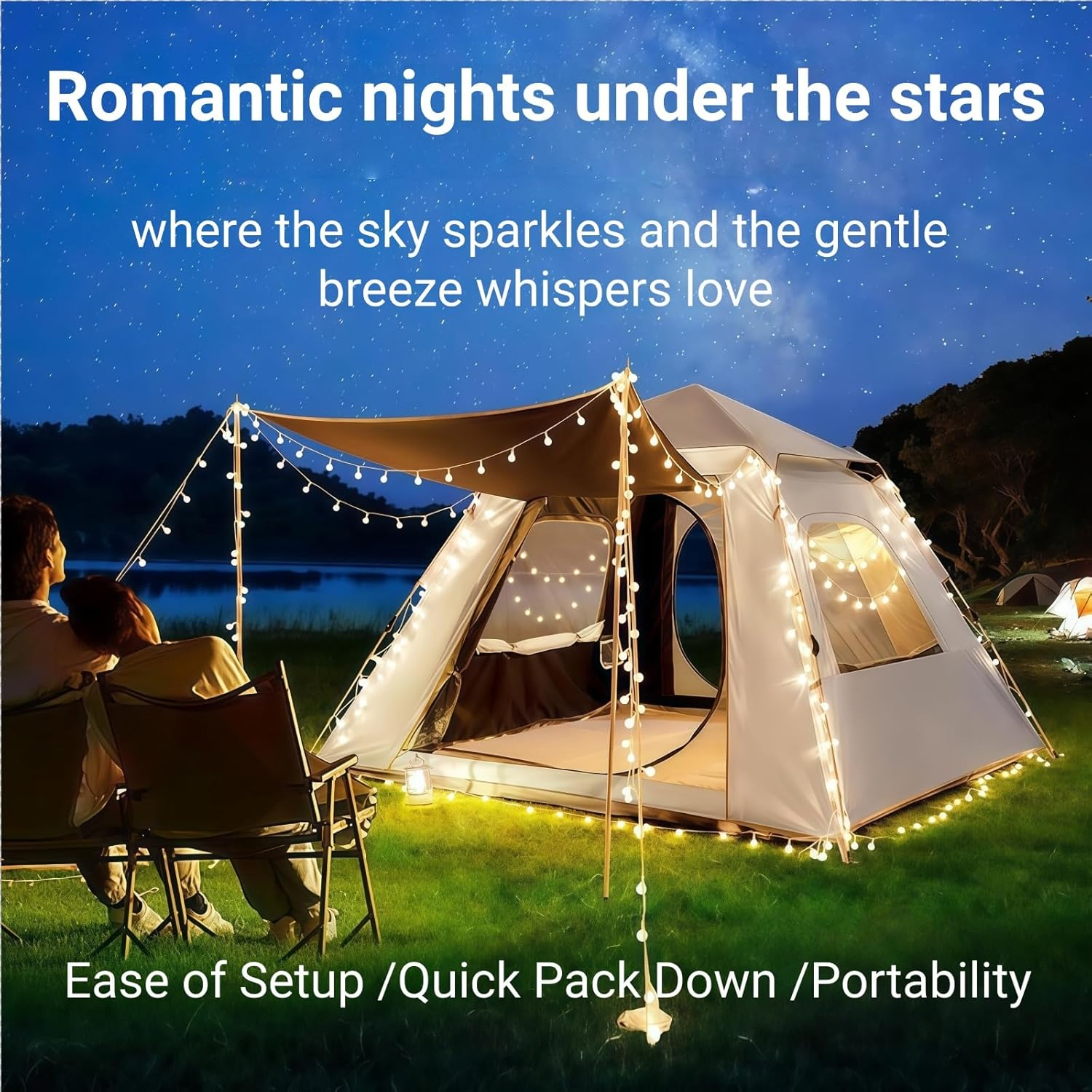 Tent, Inflatable Tent, 3/5-Person Pop up Tent for Family, Easy Setup Waterproof Camping Tent Large Space, Durable Outdoor Shelter for Camping, Hiking, Picnic, Travel, Beach - 2025 Upgraded, off White image number 1