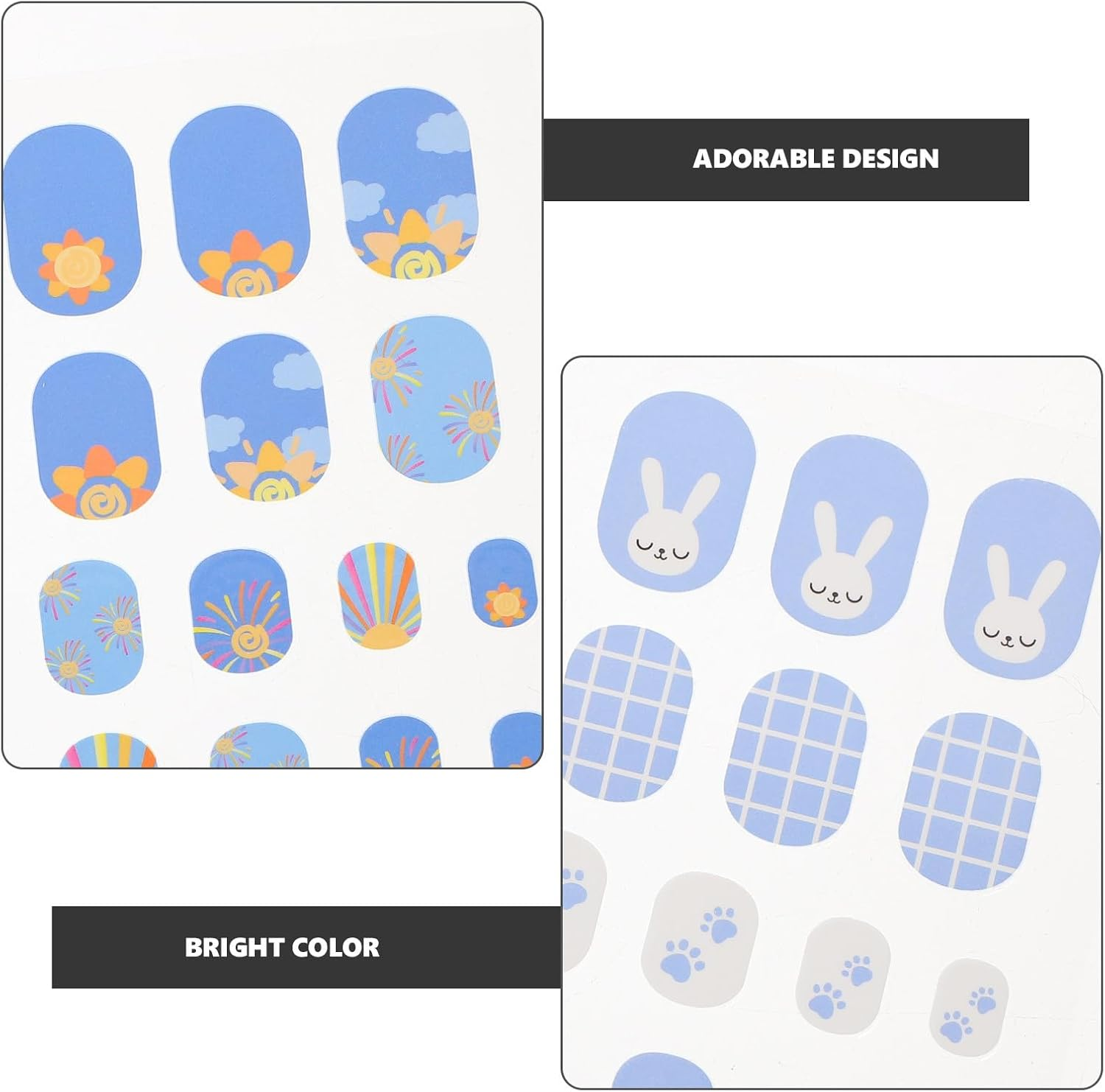 HOOTNEE 8 Sheets Fake Nails Set Cute Cartoon Press on False Nail Tips for Little and Teens Stick on Accessories for Manicure image number 4