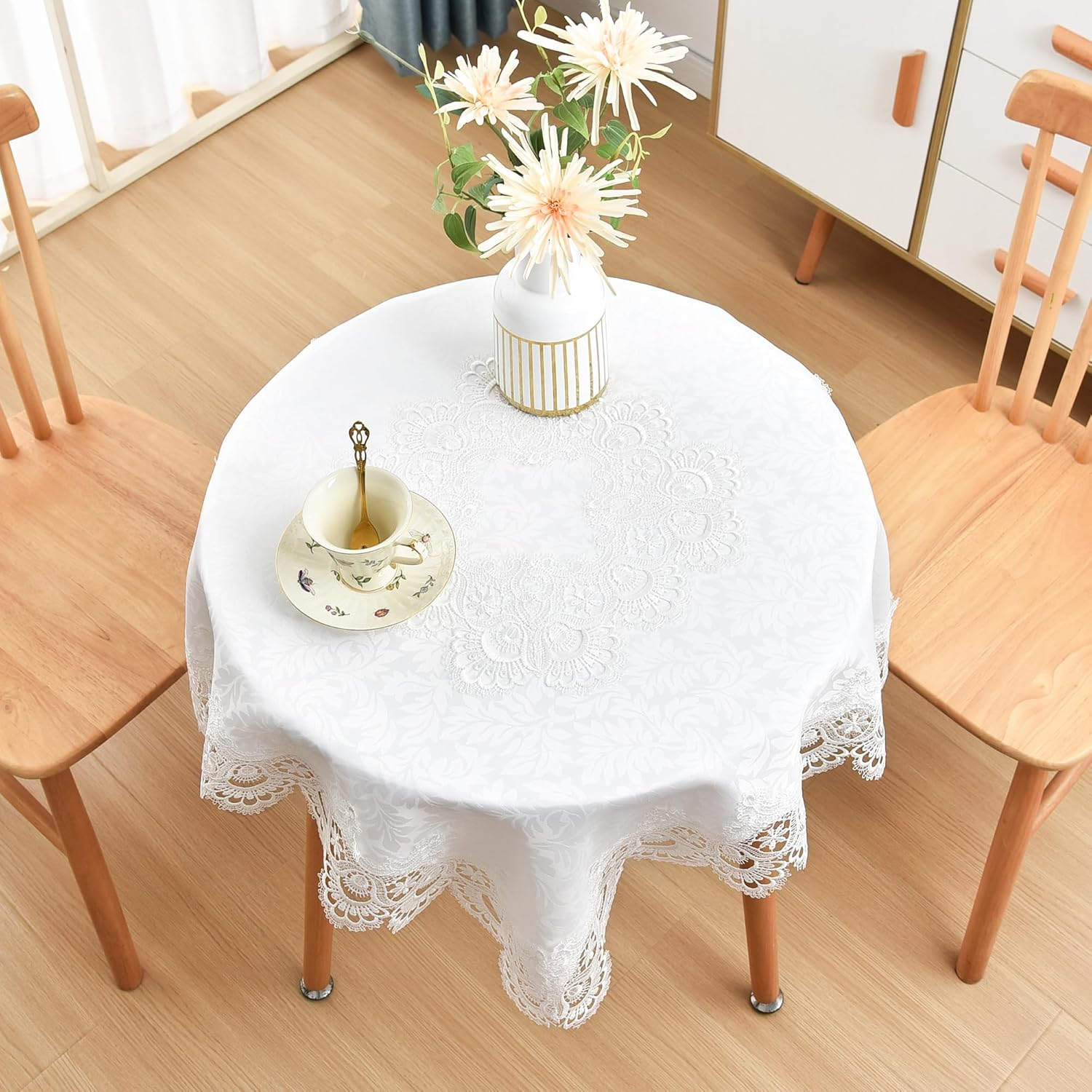 Elegant White Lace Jacquard Small Square Tablecloth for End Side Coffee Table Cover Home Decoration 36 X 36 Inch image number 3