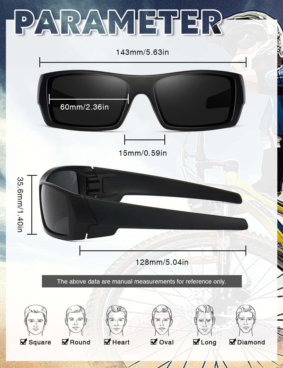 TIANYESY Polarized Sunglasses Men Womens Trendy Retro Sports Rectangular Wrap around Vintage Shot Shield - Black - Black image number 4
