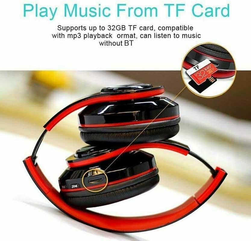 Bluetooth 5.0 Wireless Stereo Headphones Earphones for Ipad Phone Ios Android (Red) image number 1