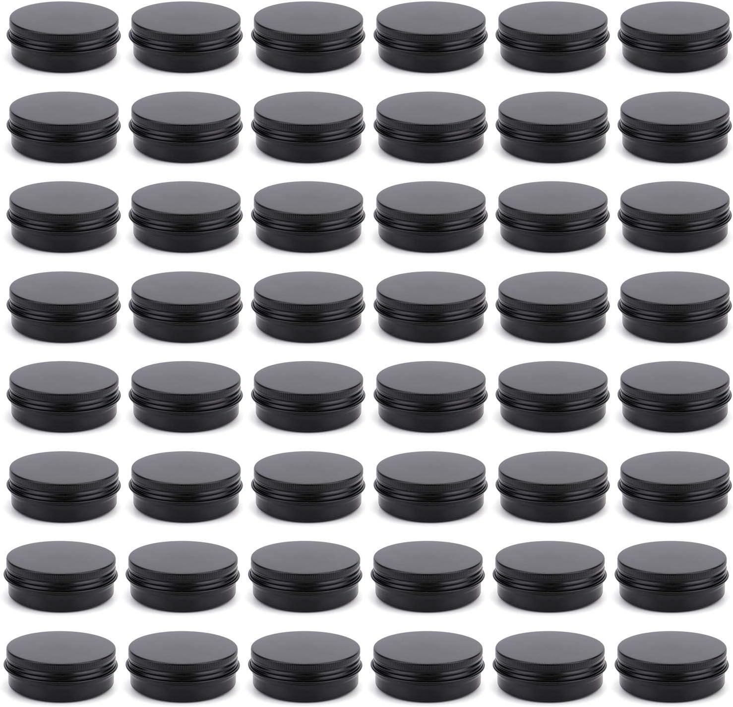 Foraineam 48 Pack 2 Oz round Lip Balm Tin Cans - Aluminum Cosmetic Sample Containers with Screw Lid - Matte Black Metal Empty Tins Storage Travel Tin Jars image number 2