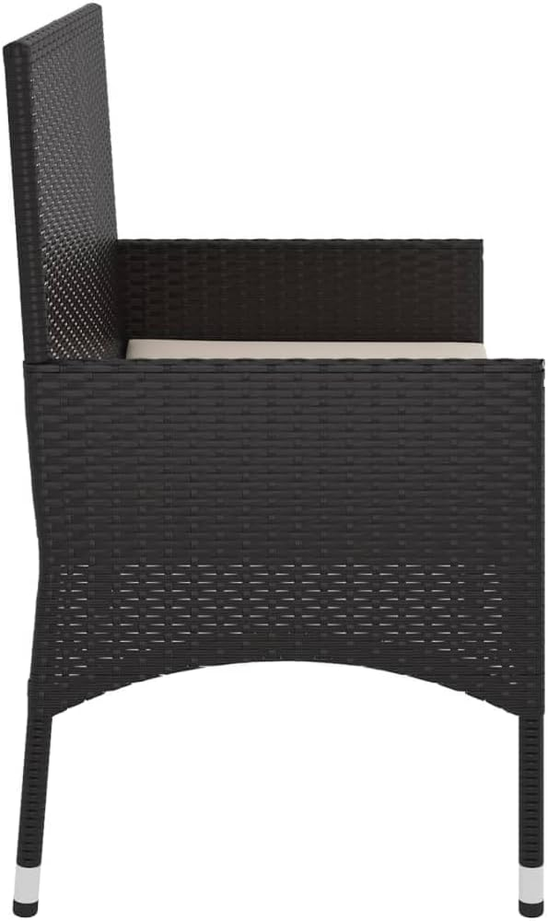 Vidaxl Outdoor 2-Seater Garden Bench in Black Poly Rattan with Removable Cream Cushions, Durable and Low-Maintenance, Ideal for Garden and Terrace Setting