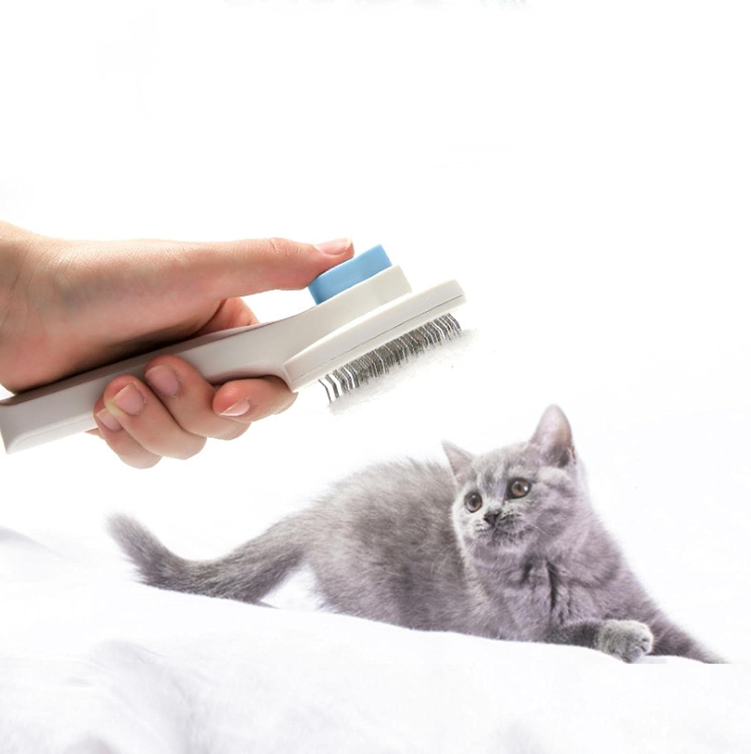 Znutc Cat Shedding Brush | Self-Cleaning Slicker Comb for Indoor Cats Shedding - Grooming Brush Cat Brush for Long or Short Hair Cats Dogs - Blue image number 5
