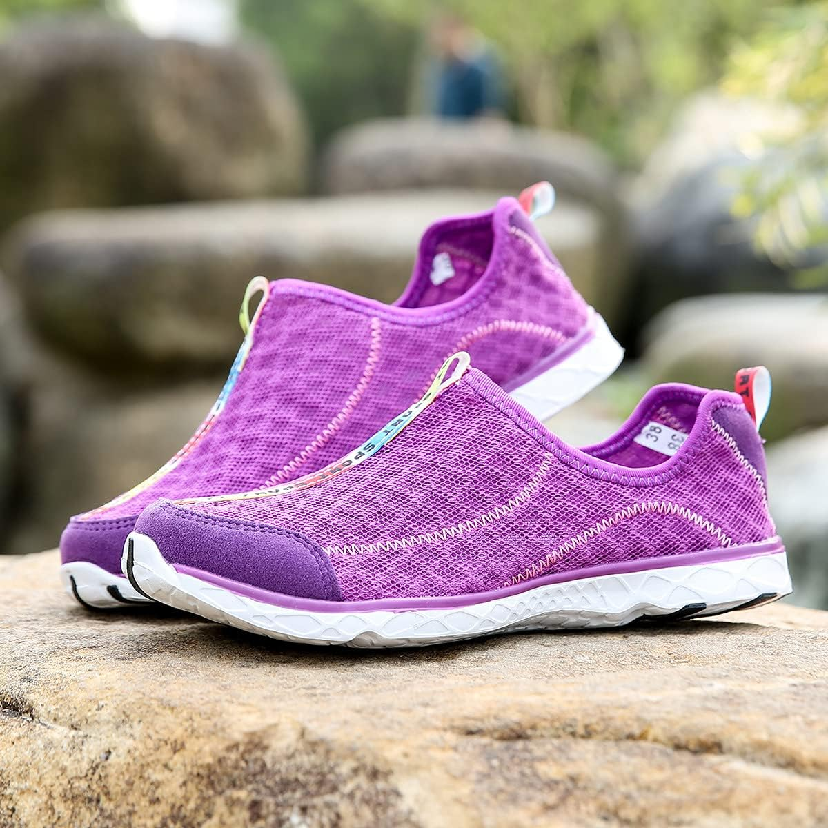 OYUEGE Womens Quick Drying Water Shoes for Beach Water Sports Light Soft Nonslip Walking Beach Running Shoes (Purple 27.5 Cm) image number 4