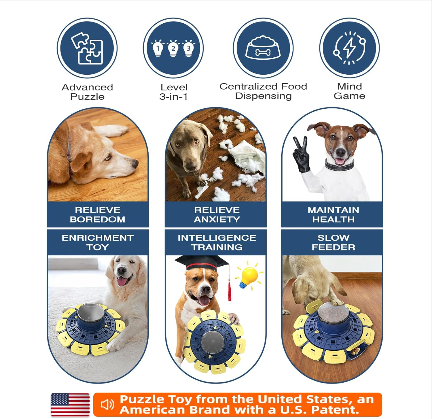 KADTC Level 3 in 1 Hard Dog Advanced Puzzle Toy for Smart Small/Medium/Large Dogs Difficult Challenging Food Puzzles Toys Slow Feeder Cognitive Intelligence Brain Mental Stimulation Mind Treat Games image number 4