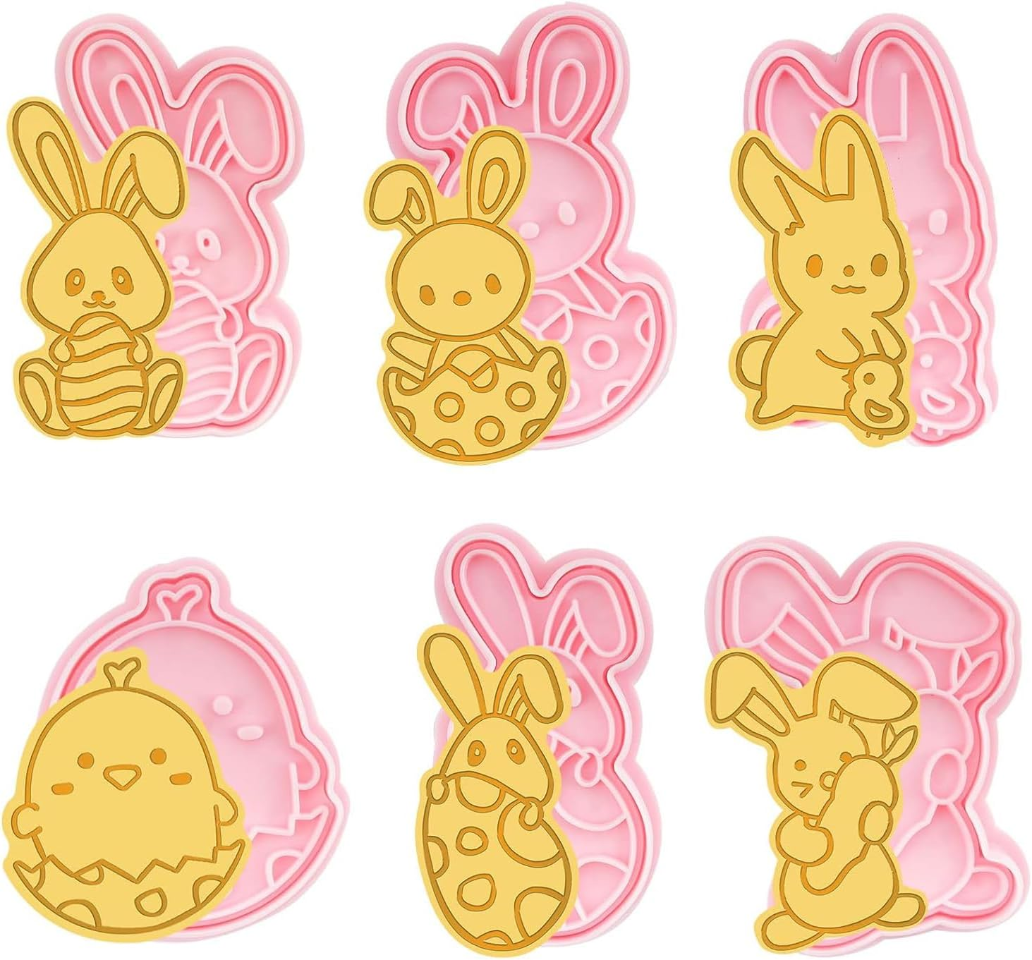 Easter Cookie Cutters Set, 6 Pcs Cookie Cutter with Plunger Stamps, 3D Cookie Stamps for Easter Biscuit Snacks Cheese Baking image number 1