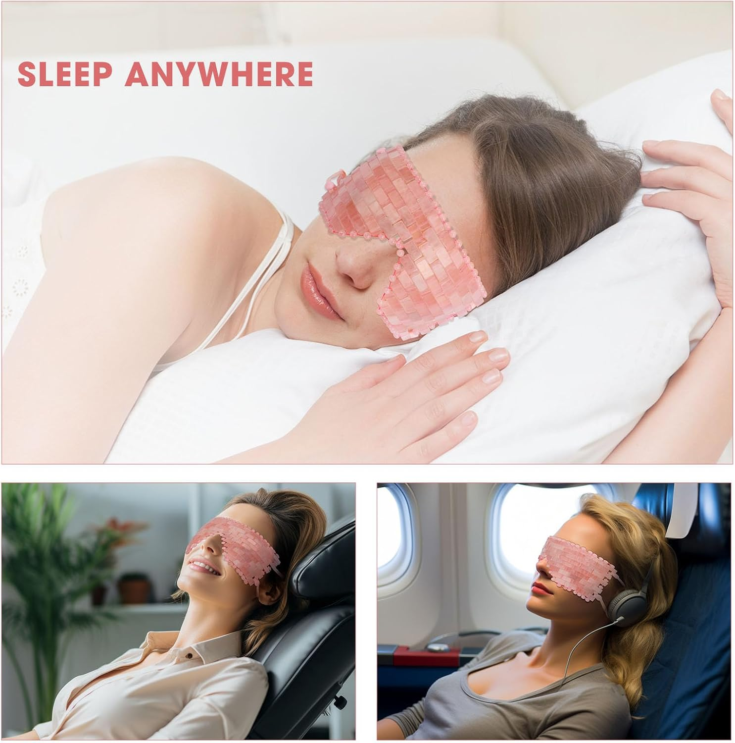 Rose Quartz Eye Mask - with Adjustable Strap for Face 100% Natural Gemstone Jade Sleep Mask for Hot & Cold anti Aging Therapy by Lazyga image number 2