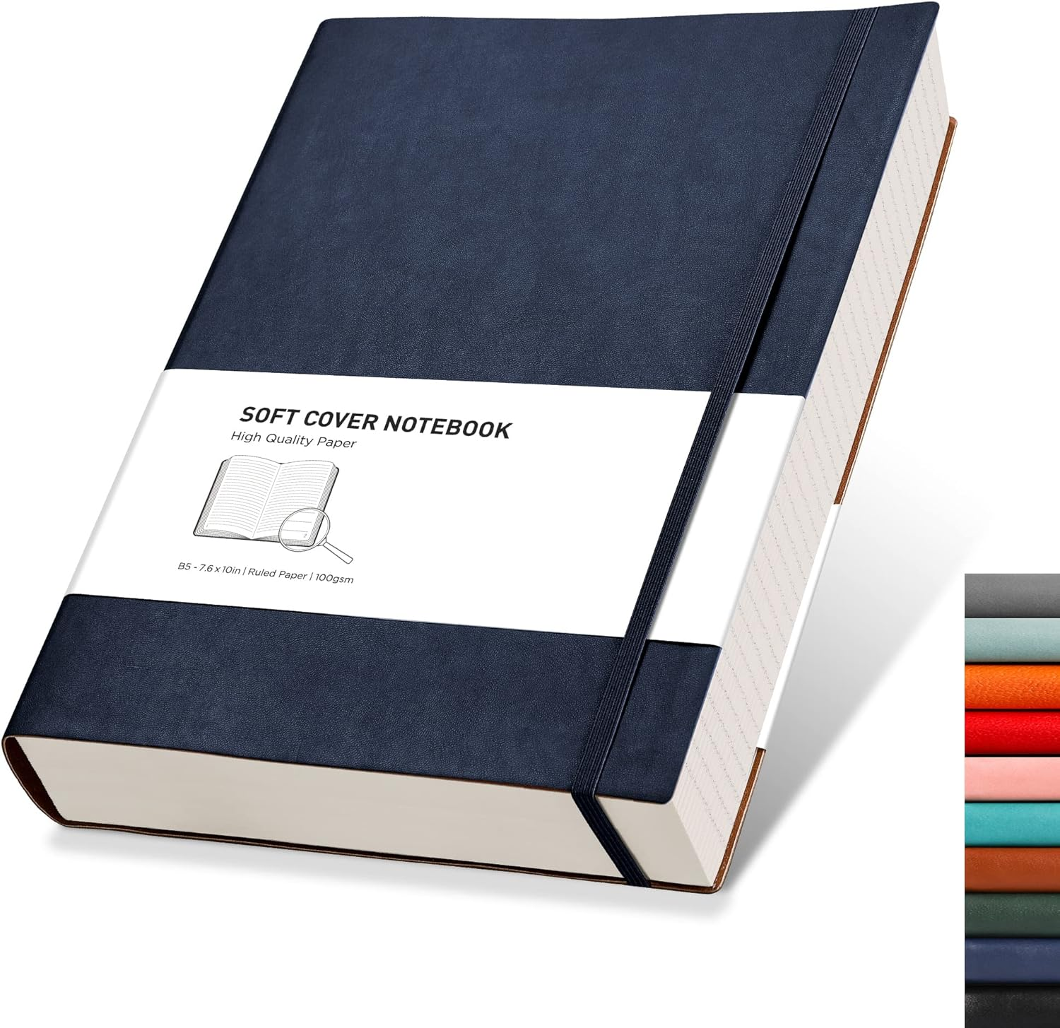 RETTACY Notebook B5 Lined - Thick Diary with 320 Numbered Pages, 1 Back Pocket and High-Quality Soft Cover for Women and Men in the Office or School, 19 X 25 Cm - Cyan