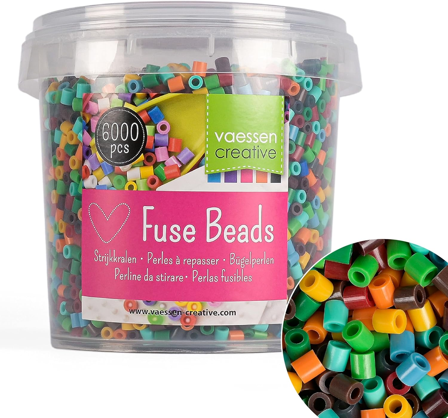 Vaessen Creative Fuse Beads, Glowmix, Set of 6000 Pieces for DIY Crafts with Kids, Making Jewelry, Homemade Decorations and Other Crafty Ideas, Neon Glow Mix, 5Mm
