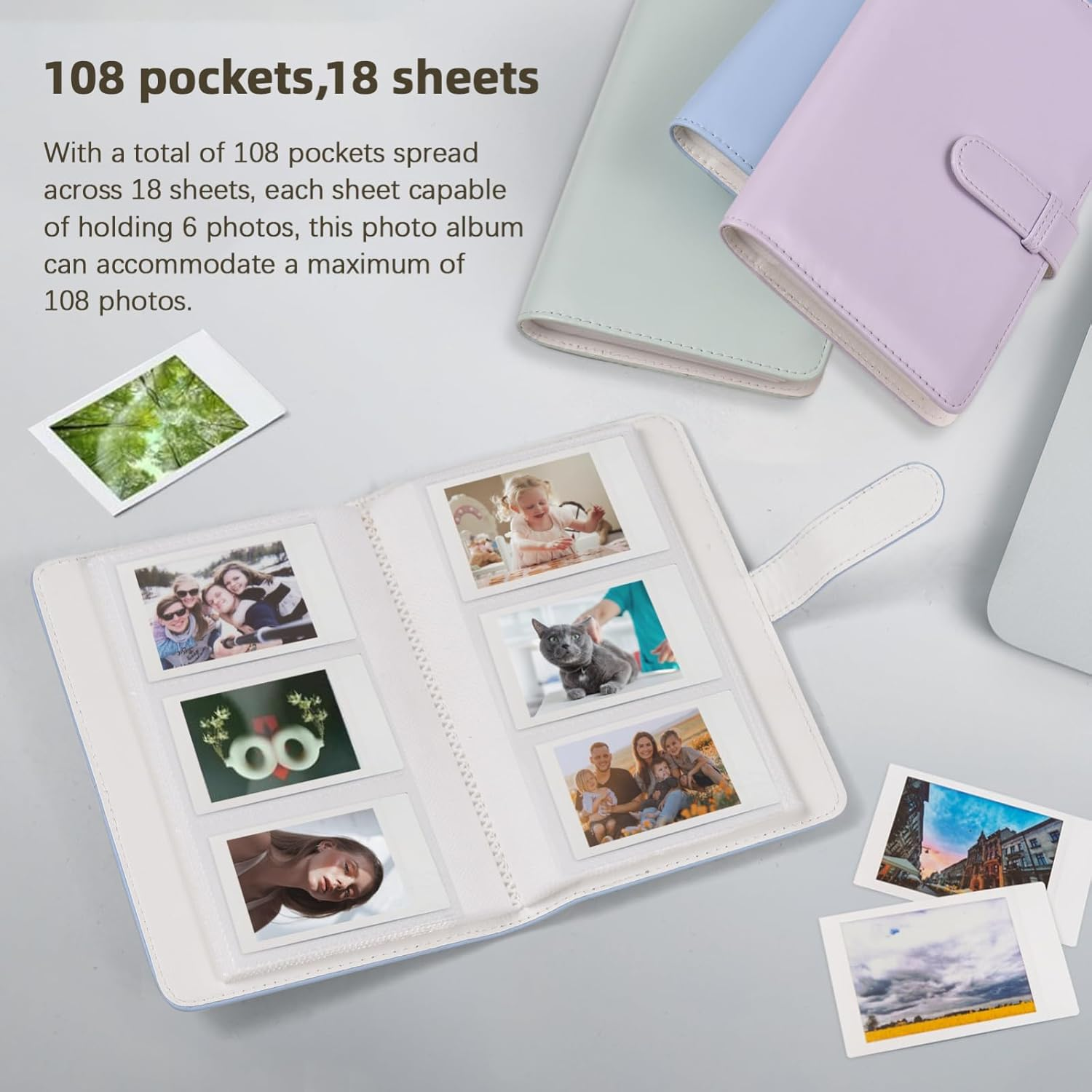 Daseeme Mini Photo Album Photo Book Album 108 Pockets 18 Pages for Fujifilm Instax Mini 11/9/ 8/ 7S/ 70/25/ 50S/ 90 Color Films Photo Camera Paper for Name Card Credit Card image number 2