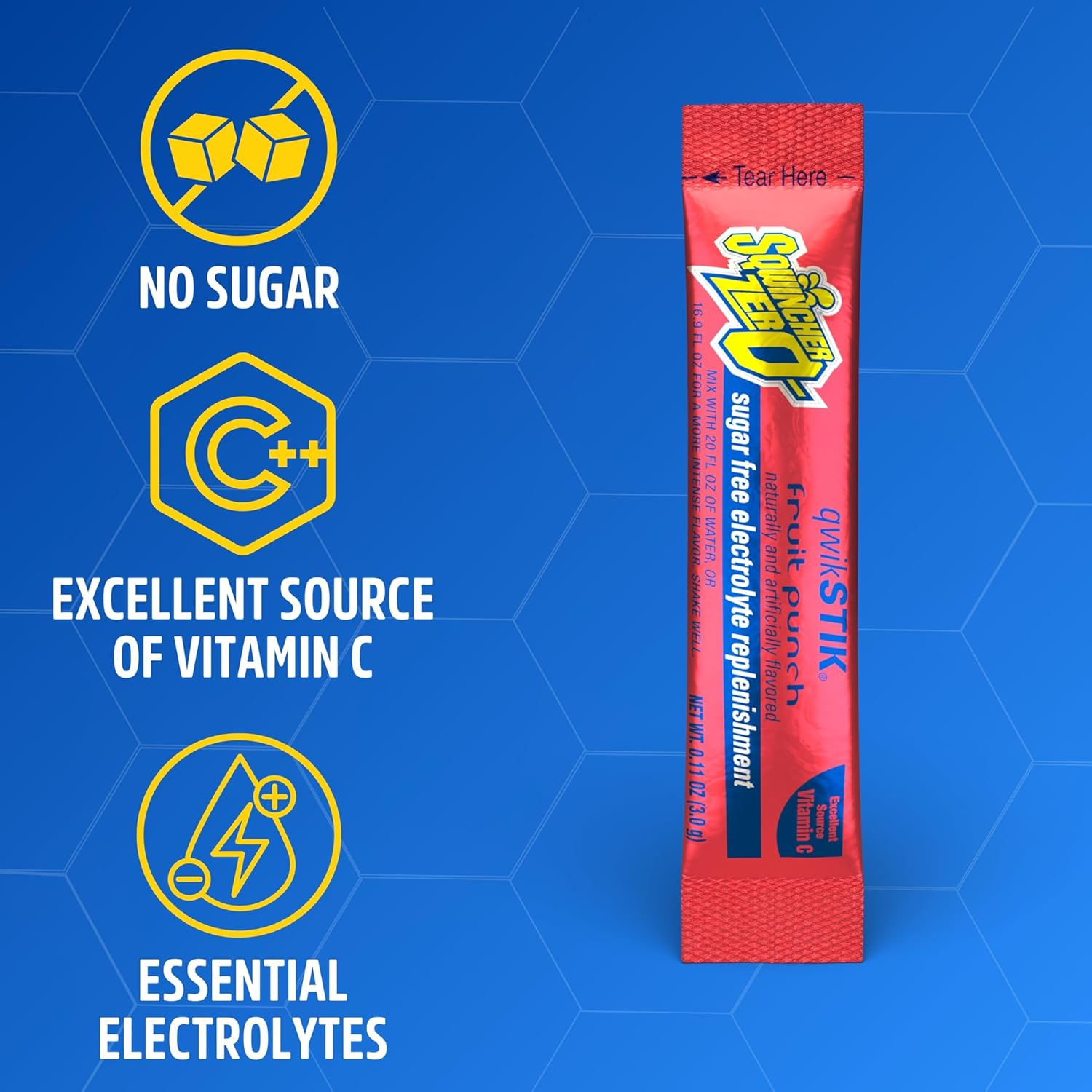 Sqwincher Zero Qwik Stik - Sugar Free Electrolyte Powdered Beverage Mix, Fruit Punch 060102-FP (Pack of 50) image number 1