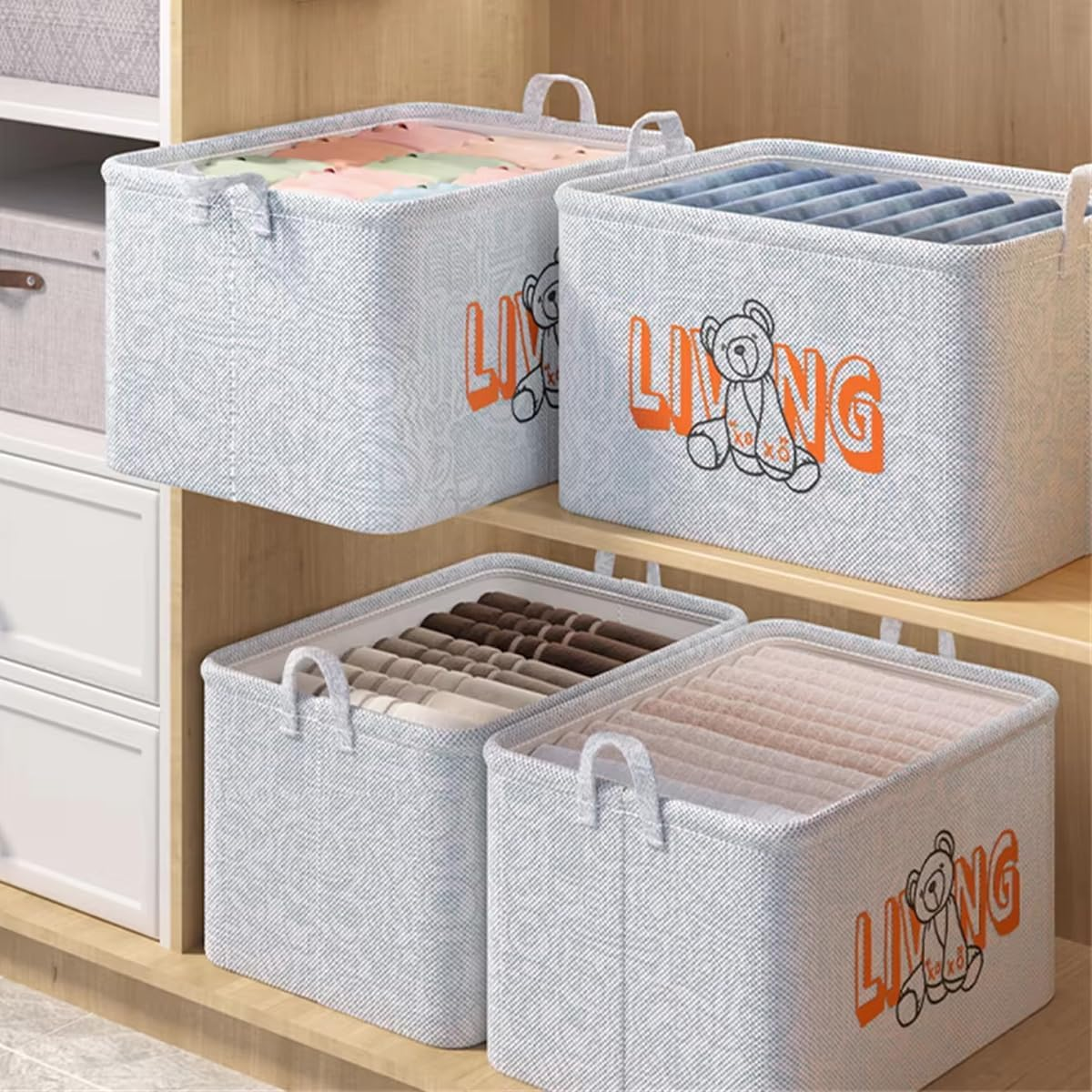 AIMALL Clothes Storage Box with Drawstring Closure Large Wardrobe Organiser for Clothes, Toys, and Sundries, Collapsible with Soft Handles image number 5