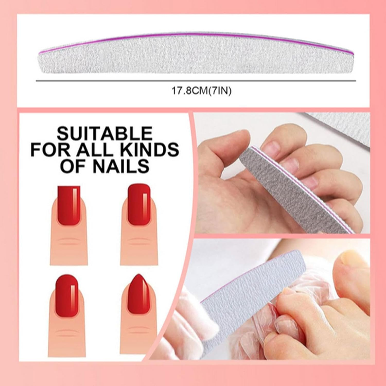 Wezalget Nail Clipper Set | Nail Care Kit 100/180 Manicure Tools - Nail Kit Includes Nail Files, Pink Nail Buffer, Polishing Files, Triangular Cuticle Stripper for Salon