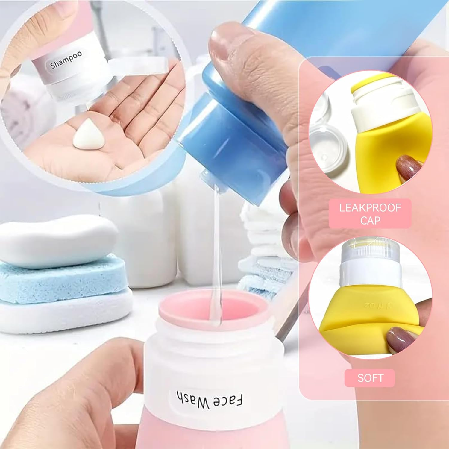 16 Pcs Travel Bottles Set, Leak-Proof Silicone Squeezable Refillable Bottles, TSA Approved, Travel Size, Portable Travel Bottles Containers for Toiletries Conditioner Shampoo Lotion Body Wash (BK) - Bk image number 5