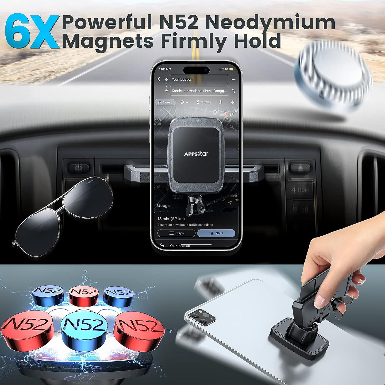 Apps2Car Magnetic Mobile Phone Holder for Car with CD Slot, Magnetic Car Mobile Stand, Universally Compatible with Iphone11/11Pro/Xs MAX/XR/XS/X, Galaxy S10/S10+/S9 and More image number 1