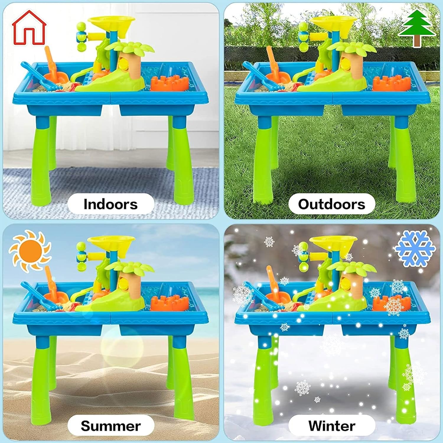 KIDBOT 2 in 1 Kids Sand and Water Play Table ， Kidbot Sand Table, Indoor Outdoor Bench Sandpit Swimming Pool Toys Activity Set,39Pcs Accessories,56 X 40 X 57Cm image number 4